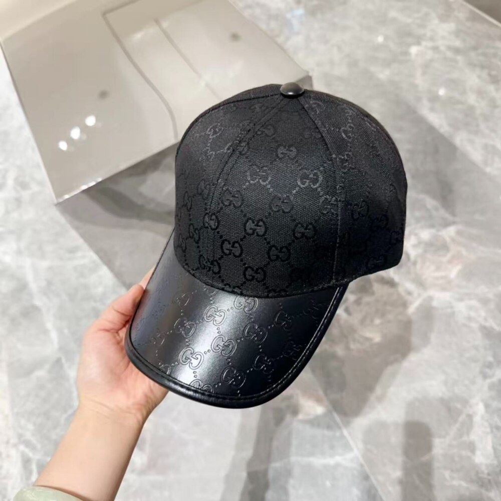 Gucci GG Canvas Leather Baseball Cap Black - Picture 3 of 5